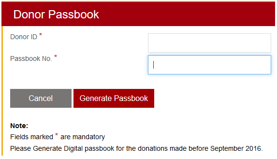 TTD Cottage Donor passbook